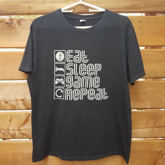 Vintage Tee Shirt Graphic Tee Gaming "Eat, Sleep, Game, Repeat" Black Large US L - Picture 1 of 11